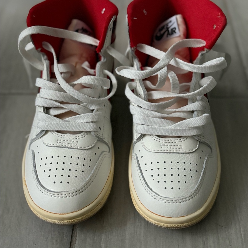 Nike Kids White and Red High-Top Sneakers